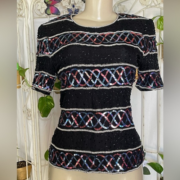 Stenay Tops - Vintage 1980's Stenay Sequin Short Sleeve blouse